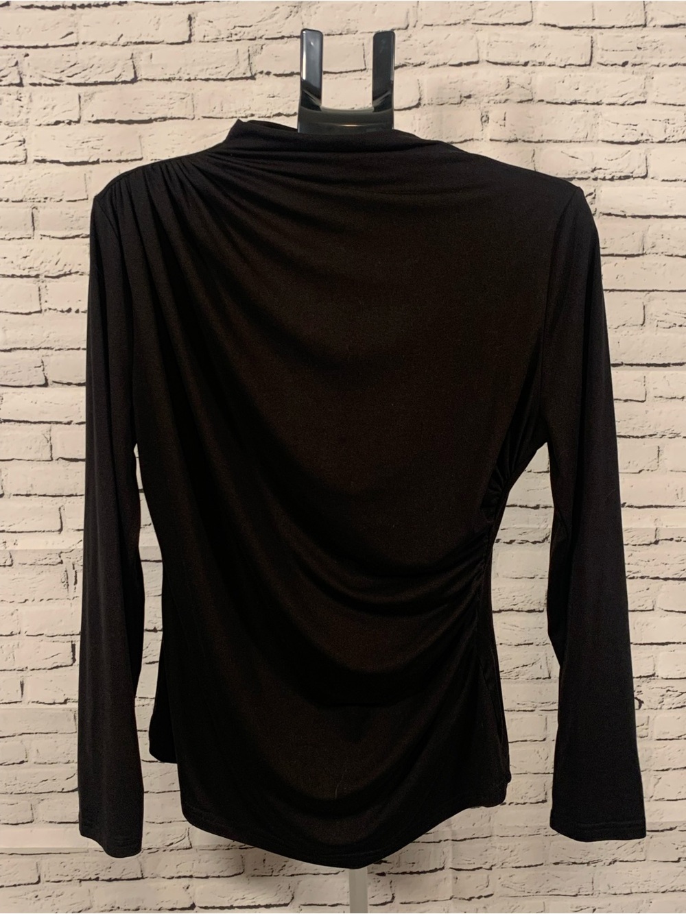 Classic Draped Asymmetrical Women's Black Long-Sleeve Top